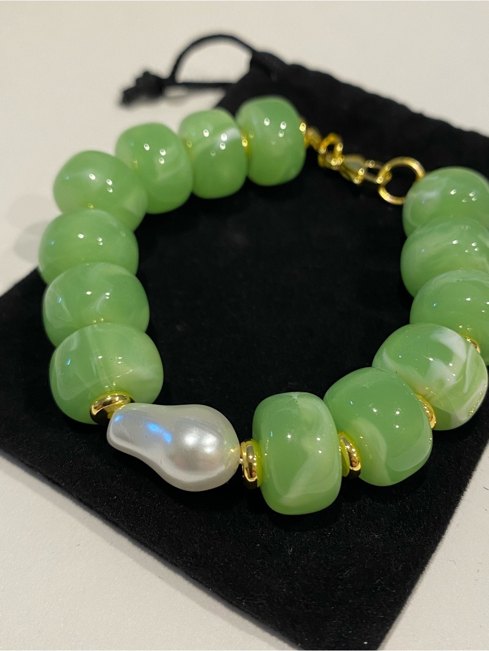 NEW Mayamar Lime Green Beaded Pearl Accent Chunky Bracelet